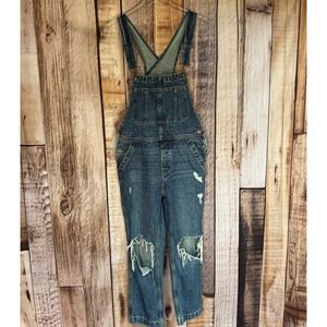 We The Free Distressed Denim Overalls Medium Wash Boho Casual Classic Size 25